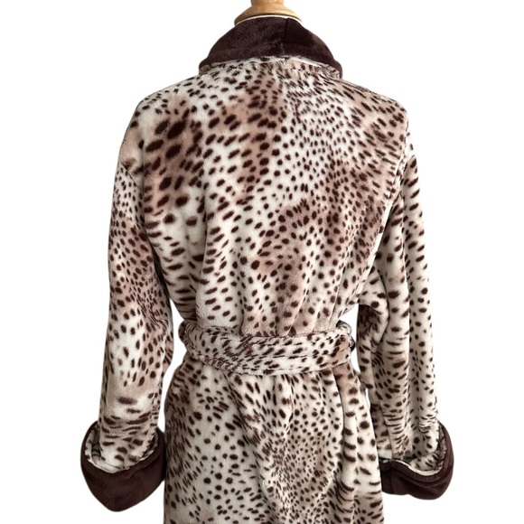 NATORI Animal Print Snow Leopard Plush Long Wrap Robe Loungewear Neutral Size XL - Picture 9 of 16